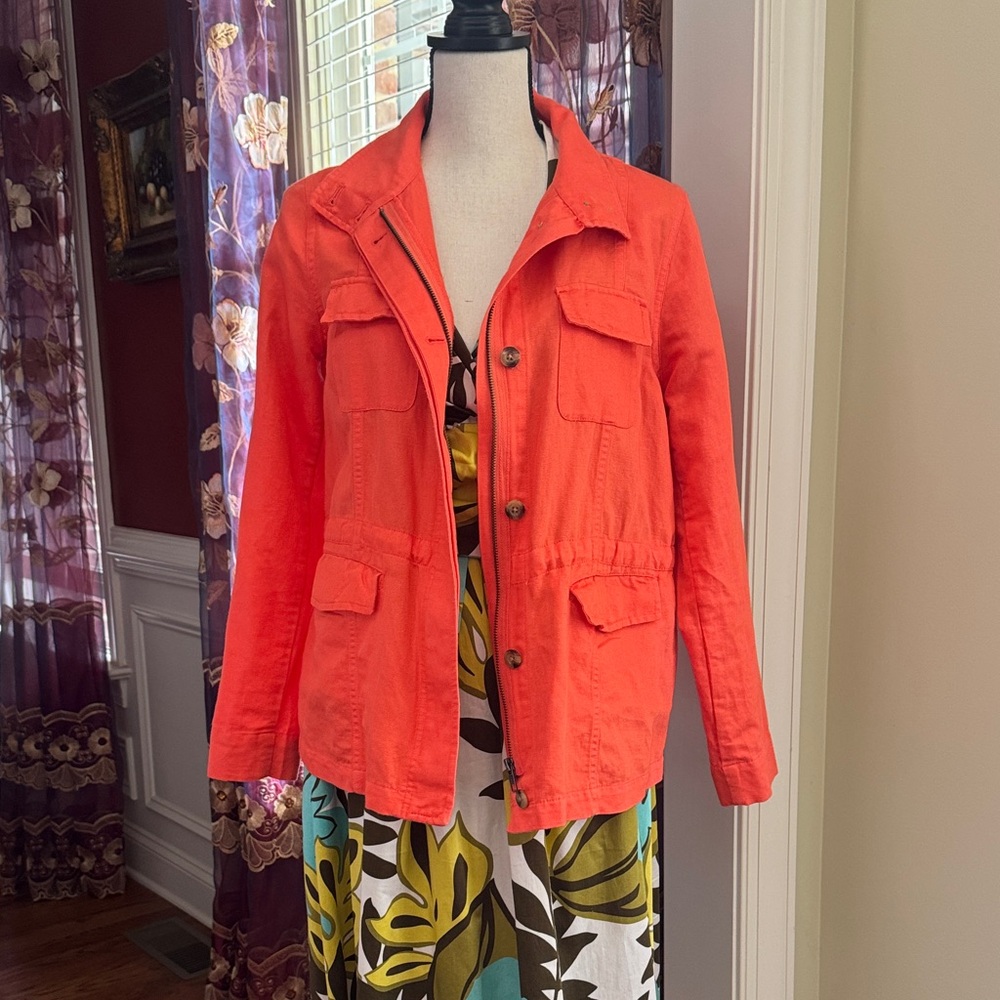 New crown & ivy Women's Orange Utility Jacket Cotton and Linen